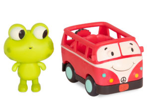 B.Toys – Land of B. Miękkie autko sensoryczne z wesołym pasażerem busik z żabką – Jax & Groovy Patootie