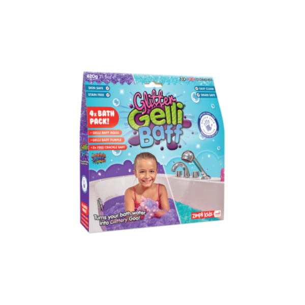 Zimpli Kids Magiczny proszek do kąpieli Gelli Baff Glitter fioletowy i błękitny 4szt.