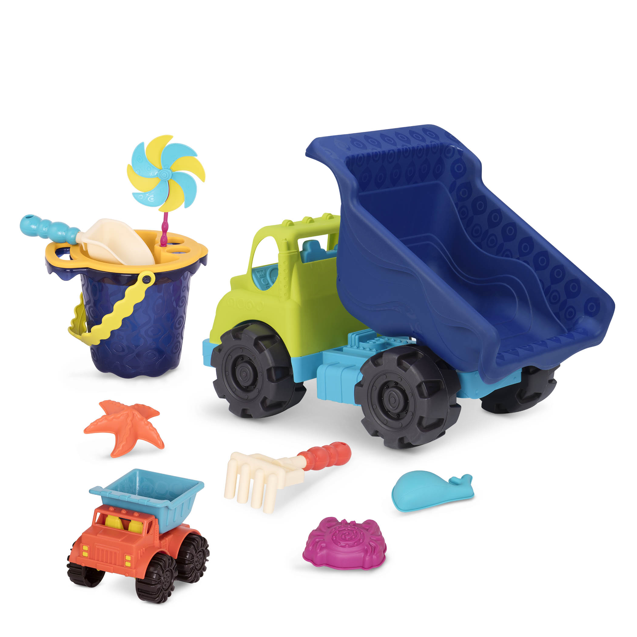 B.Toys Zestaw olbrzymia wywrotka + wiaderko z akcesoriami Colossal Cruiser & Sand Ahoy! MAXI – granatowy