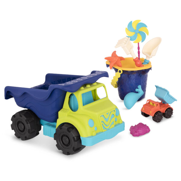 B.Toys Zestaw olbrzymia wywrotka + wiaderko z akcesoriami Colossal Cruiser & Sand Ahoy! MAXI – granatowy