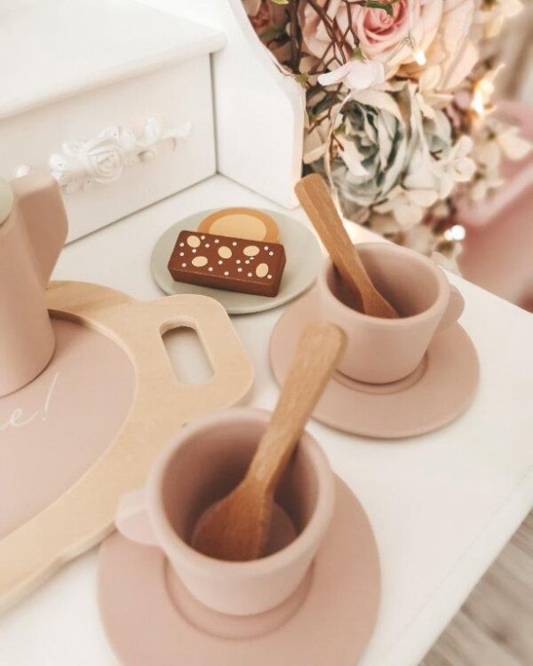 Joueco Drewniany zestaw do herbaty Tea set pink 3+