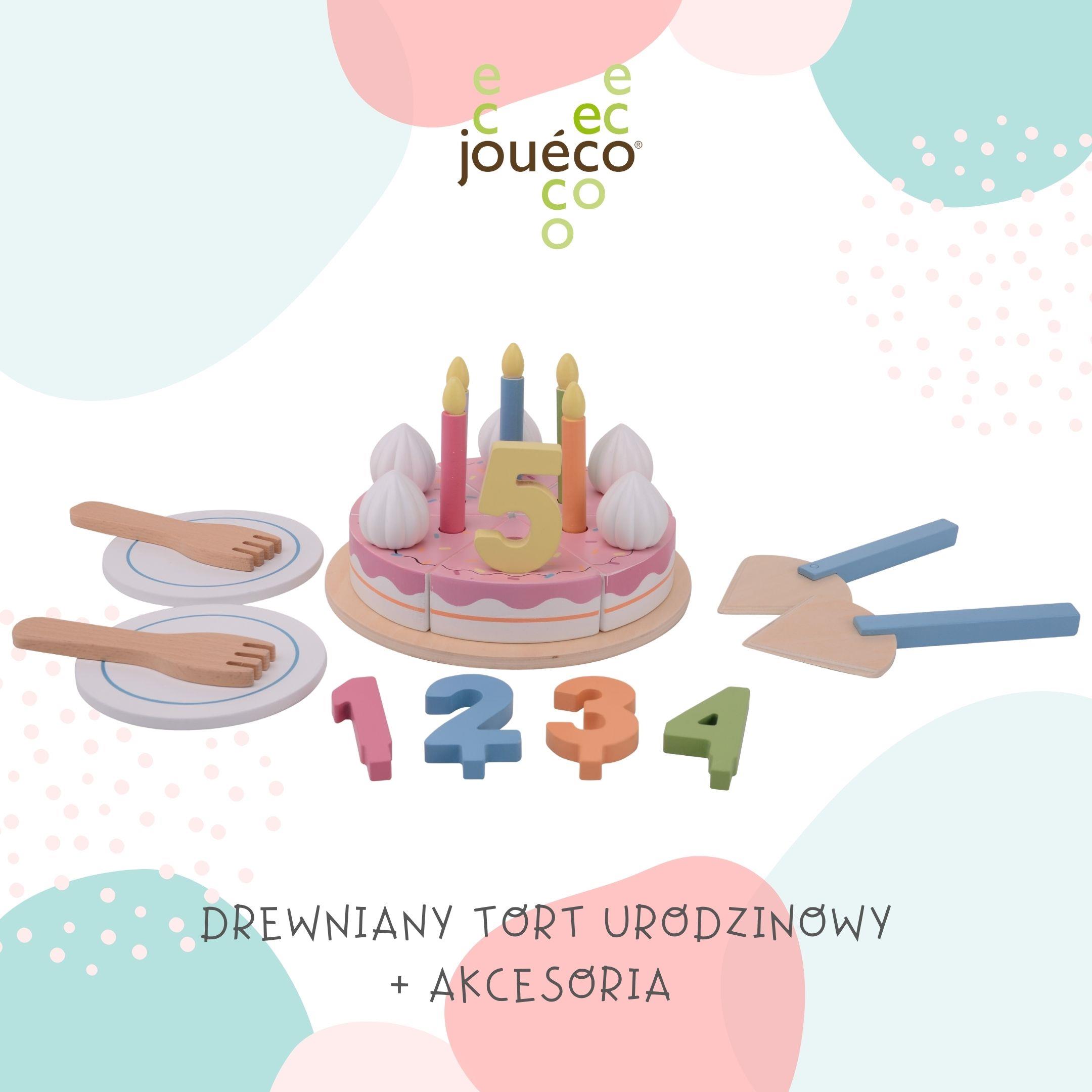Joueco Drewniany tort urodzinowy i akcesoria