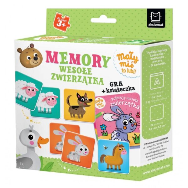 Aksjomat Gra Memory + książeczka Wesołe zwierzątka Mały miś to lubi! 3+