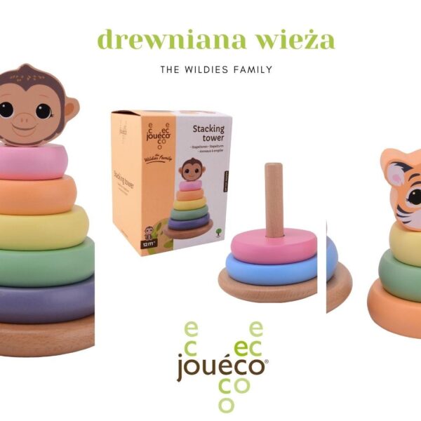 Joueco Drewniana wieża tygrysek The Wildies Family 12m+