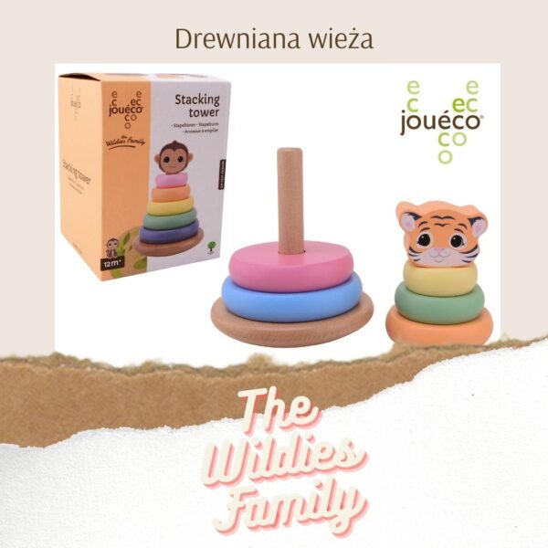 Joueco Drewniana wieża tygrysek The Wildies Family 12m+