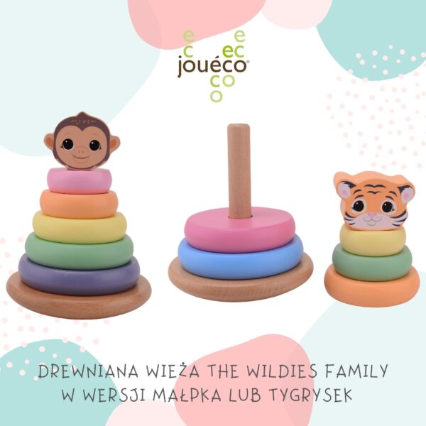 Joueco Drewniana wieża tygrysek The Wildies Family 12m+