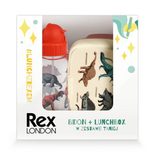 Rex London Zestaw śniadaniowy lunchbox i bidon Dinozaury