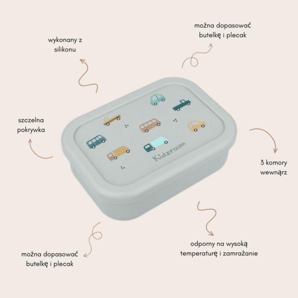 Śniadaniówka Lunchbox pojemnik silikon KIDZROOM Sweet Cars 700ml