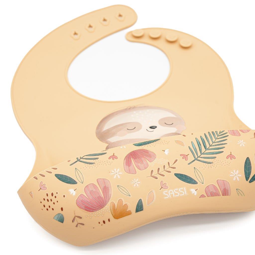 Śliniak silikonowy z kieszonką leniwiec sassi