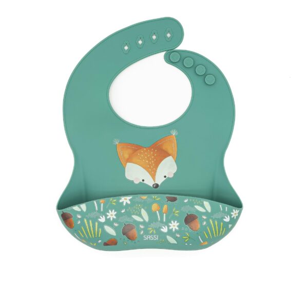 Śliniak silikonowy z kieszonką lisek sassi